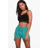 Tassel Trim Solid Colour Shorts - jade