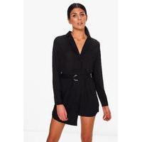 tailored woven belted playsuit black