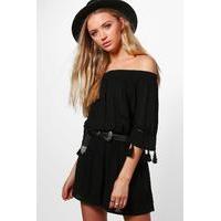 Tassel SleOff The Shoulder Woven Playsuit - black