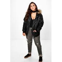 Tami MA1 Bomber With Faux Fur Hood - black