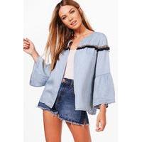 Tassel Trim Denim Jacket - blue