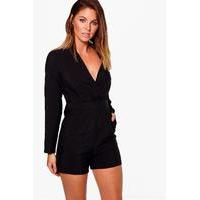 Tailored Wrap Woven Pocket Playsuit - black