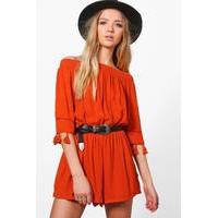 Tassel SleOff The Shoulder Woven Playsuit - orange