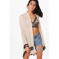 Tassel Trim Kimono - stone