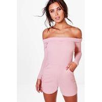 tanya long sleeve off the shoulder playsuit peach