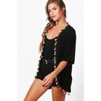 Tassel Trim Kimono - black