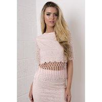 Tasselled Short Sleeved Top in Light Pink