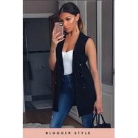 tasha black sleeveless longline blazer