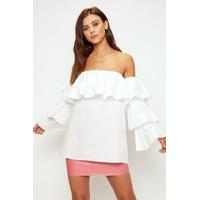 Tamaris White Bardot Frill Detail Top