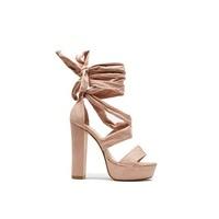 tara pink suede ankle tie platforms