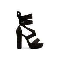 tara black suede ankle tie platforms