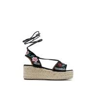 Tallie Black Embroidered Vamp Espadrille Platform Sandals