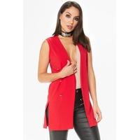 tasha red sleeveless longline blazer