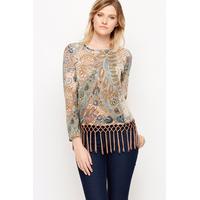 Tasseled Ornate Print Blouse