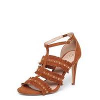 tan standard fit stud fringed stiletto sandals brown