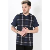 Tartan Check Plain Back V Neck T Shirt