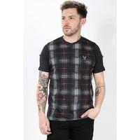 Tartan Check Plain Back V Neck T Shirt