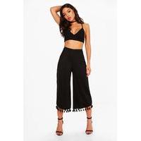 tassel trim wide leg culottes black