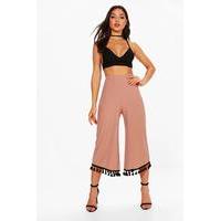 Tassel Trim Wide Leg Culottes - rose