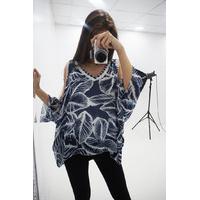 tabitha print cold shoulder chiffon blouse