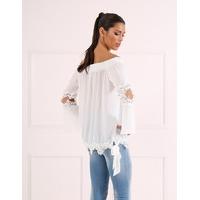 TAMSIN - White Off-shoulder Top with Frilled Lace Hem and Cut-outs