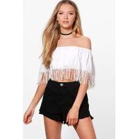 Tassel Off The Shoulder Crop - ivory