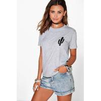 Tammy Cactus Placement Print Tee - grey marl