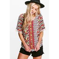 tassel trim printed tee multi