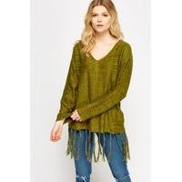 tassel hem v neck jumper