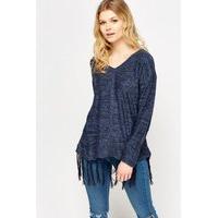 Tassel Hem V- Neck Jumper