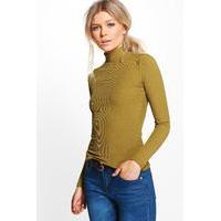 tanya long sleeve rib turtle neck top olive