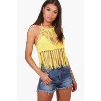 Tassel Crochet Halterneck Top - yellow