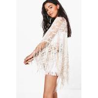 tassel trim sleeveless crochet cardigan cream