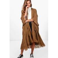 tassel hem cape cardigan camel