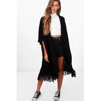 tassel hem cape cardigan black