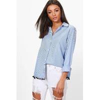 Talha Woven Stripe Pom Pom Hem Shirt - multi