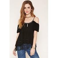 tassel hem open shoulder top