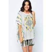 Tassel Knit Geo Poncho