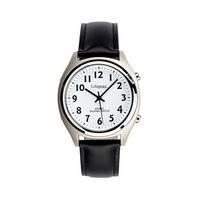 talking atomic watch round face leather strap leather