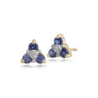 Tanzanite & Diamond Cluster Stud Earrings In 9ct Yellow Gold