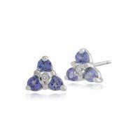 Tanzanite & Diamond Cluster Stud Earrings In 9ct White Gold