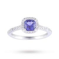 Tanzanite And 0.37ct Diamond Halo Ring In 18 Carat White Gold - Ring Size L