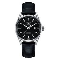 TAG Heuer Carrera Automatic men\'s black leather strap watch