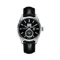 TAG Heuer Carrera GMT men\'s black leather strap watch