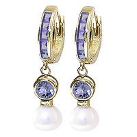 Tanzanite and Pearl Huggie Earrings 1.3ctw in 9ct Gold