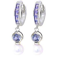 Tanzanite and Pearl Huggie Earrings 4.65ctw in 9ct White Gold