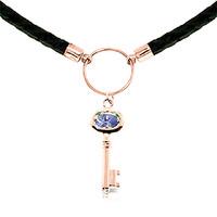 Tanzanite Key Charm Leather Pendant Necklace 0.5ct in 9ct Rose Gold