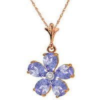 Tanzanite and Diamond Flower Petal Pendant Necklace 2.2ctw in 9ct Rose Gold