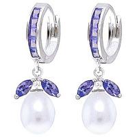 Tanzanite and Pearl Dewdrop Huggie Earrings 10.3ctw in 9ct White Gold