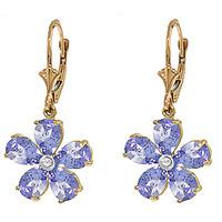 Tanzanite and Diamond Flower Petal Drop Earrings 4.4ctw in 9ct Gold